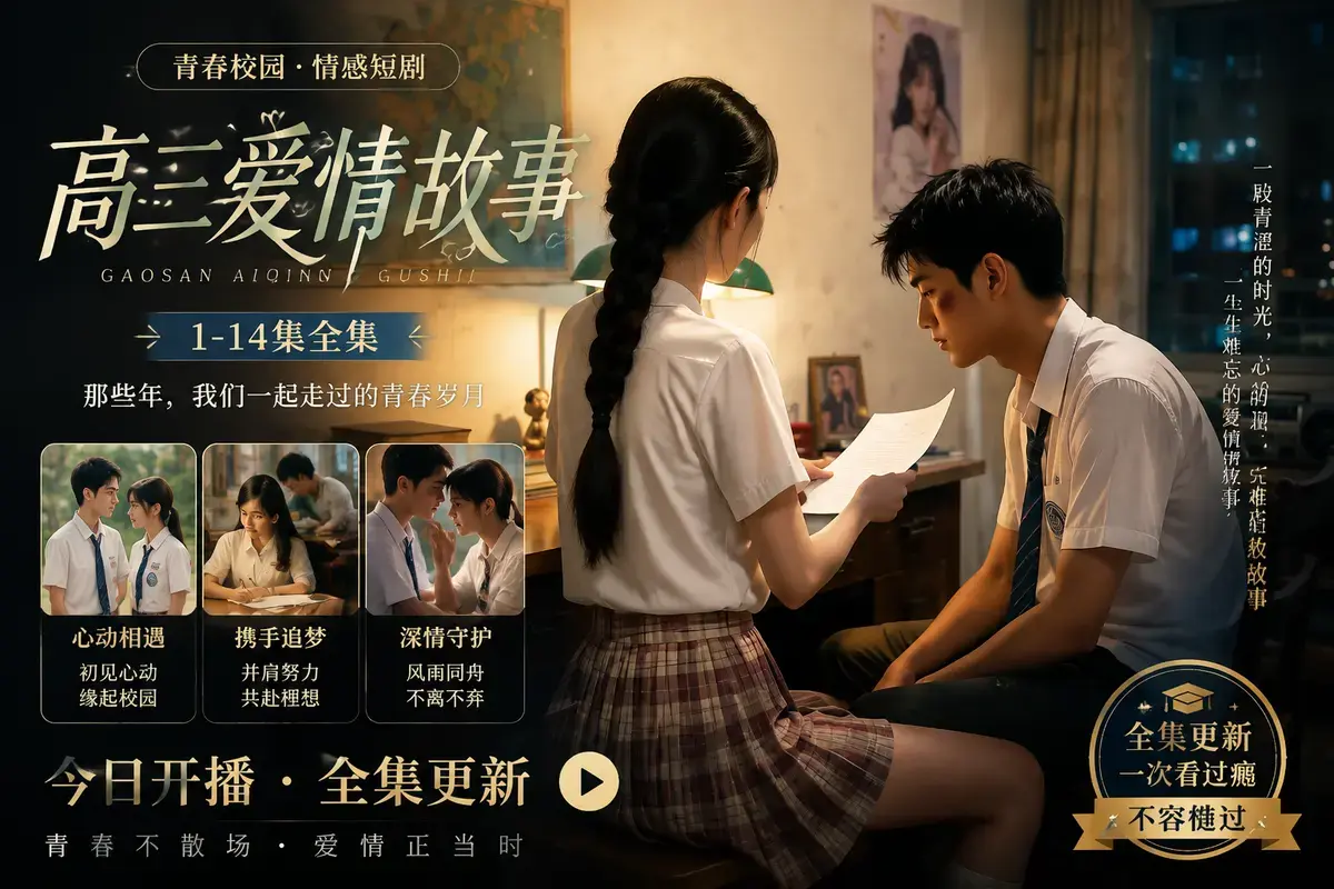 《AI短剧高三爱情故事》AI出品青春校园恋曲-林澈苏晚晴初见心动误会虐心毕业告白-AI短剧高三爱情故事高清完整版无删减在线观看-资源下载流畅播放
